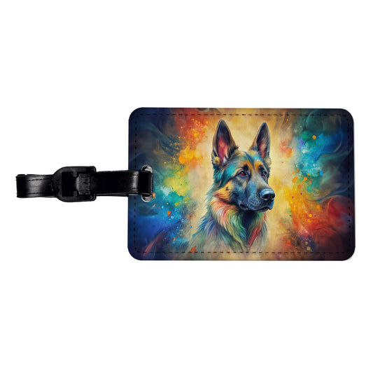 German Shepherd Dog Abstract Art Travel Faux Leather Luggage Tag