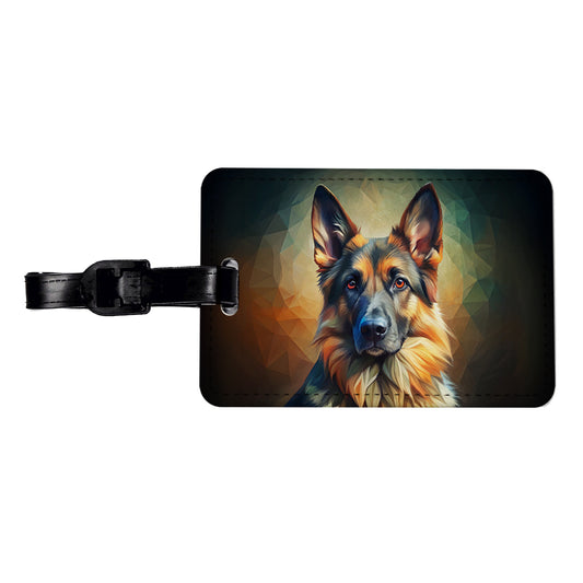German Shepherd Dog Abstract Stylized Art Travel Faux Leather Luggage Tag