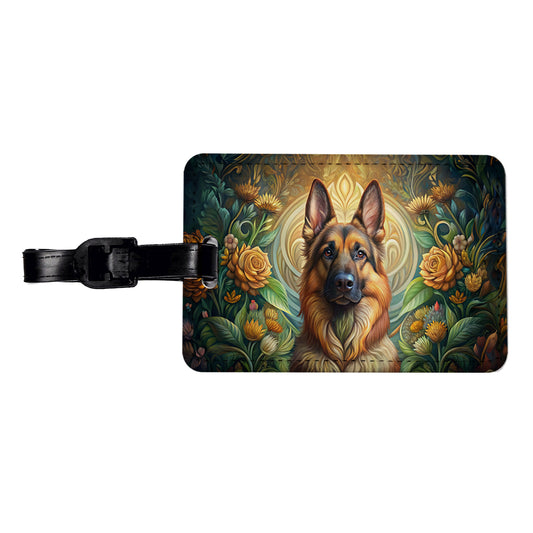 German Shepherd Dog Art Nouveau Travel Faux Leather Luggage Tag