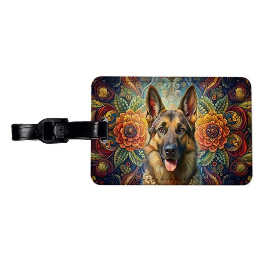 German Shepherd Dog Bohemian Art Travel Faux Leather Luggage Tag