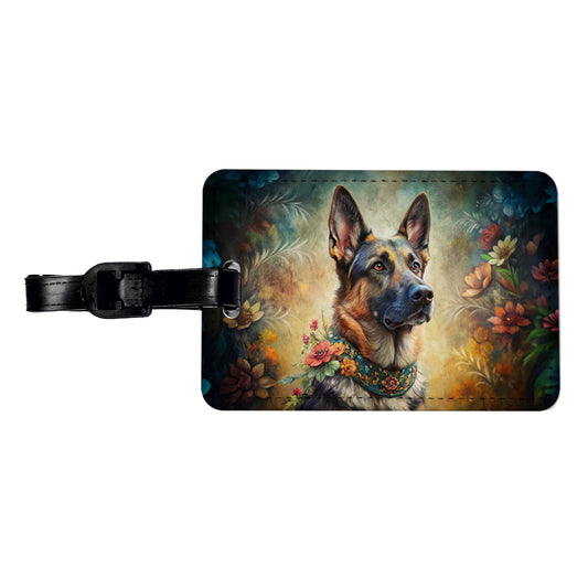 German Shepherd Dog French Bohemian Art Travel Faux Leather Luggage Tag