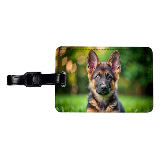 German Shepherd Dog Puppy Photo Travel Faux Leather Luggage Tag