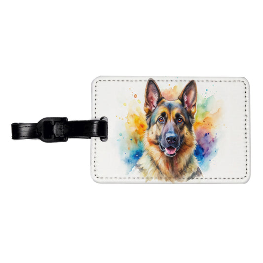 German Shepherd Dog Watercolor Style Travel Faux Leather Luggage Tag
