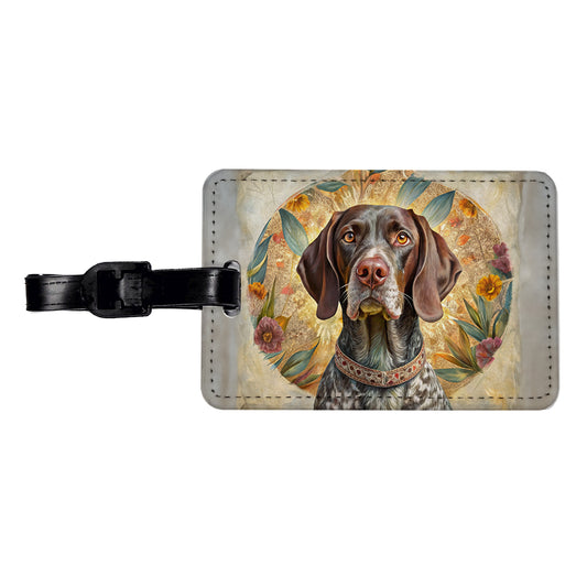 German Shorthaired Pointer Dog French Bohemian Art Travel Faux Leather Luggage Tag