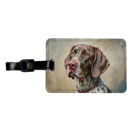 German Shorthaired Pointer Dog Illustration Travel Faux Leather Luggage Tag