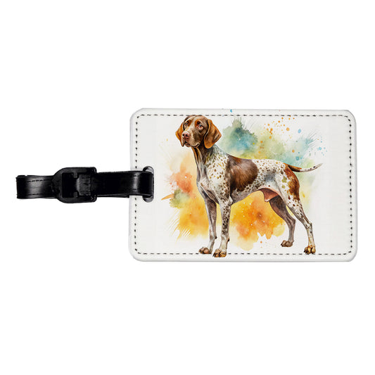German Shorthaired Pointer Dog Watercolor Style Travel Faux Leather Luggage Tag