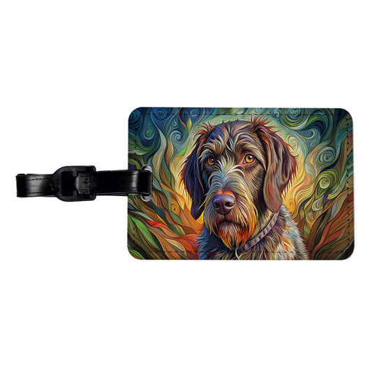 German Wirehaired Pointer Dog Abstract Art Travel Faux Leather Luggage Tag