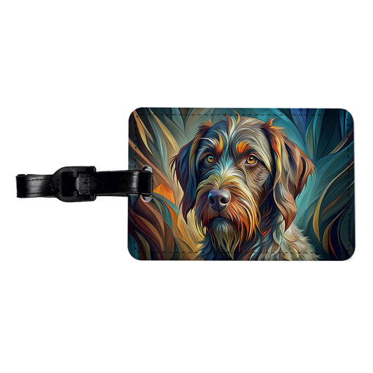 German Wirehaired Pointer Dog Abstract Stylized Art Travel Faux Leather Luggage Tag