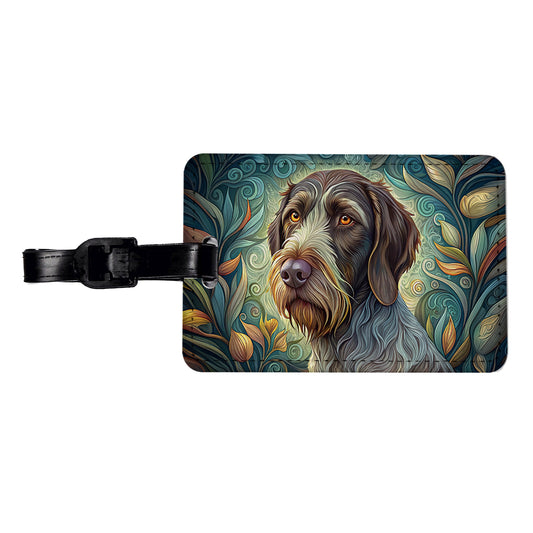 German Wirehaired Pointer Dog Art Nouveau Travel Faux Leather Luggage Tag