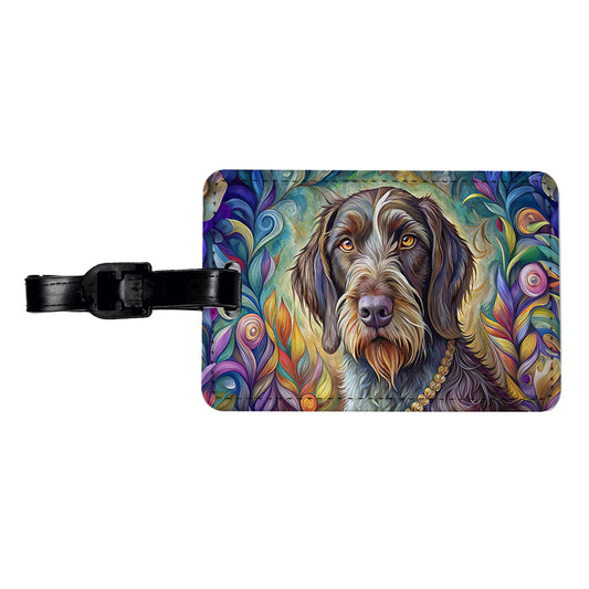 German Wirehaired Pointer Dog Bohemian Art Travel Faux Leather Luggage Tag