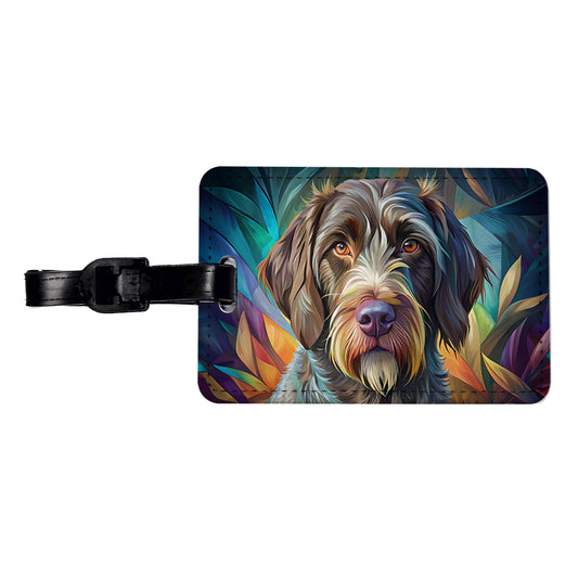 German Wirehaired Pointer Dog Contemporary Art Travel Faux Leather Luggage Tag