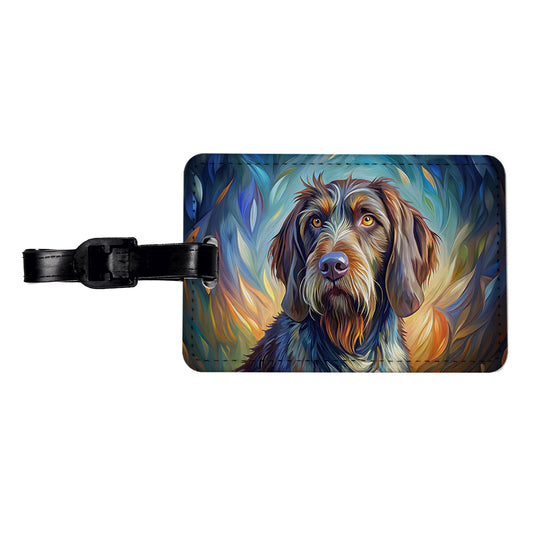 German Wirehaired Pointer Dog Expressionism Art Travel Faux Leather Luggage Tag