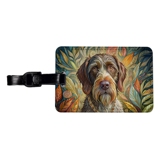 German Wirehaired Pointer Dog French Bohemian Art Travel Faux Leather Luggage Tag