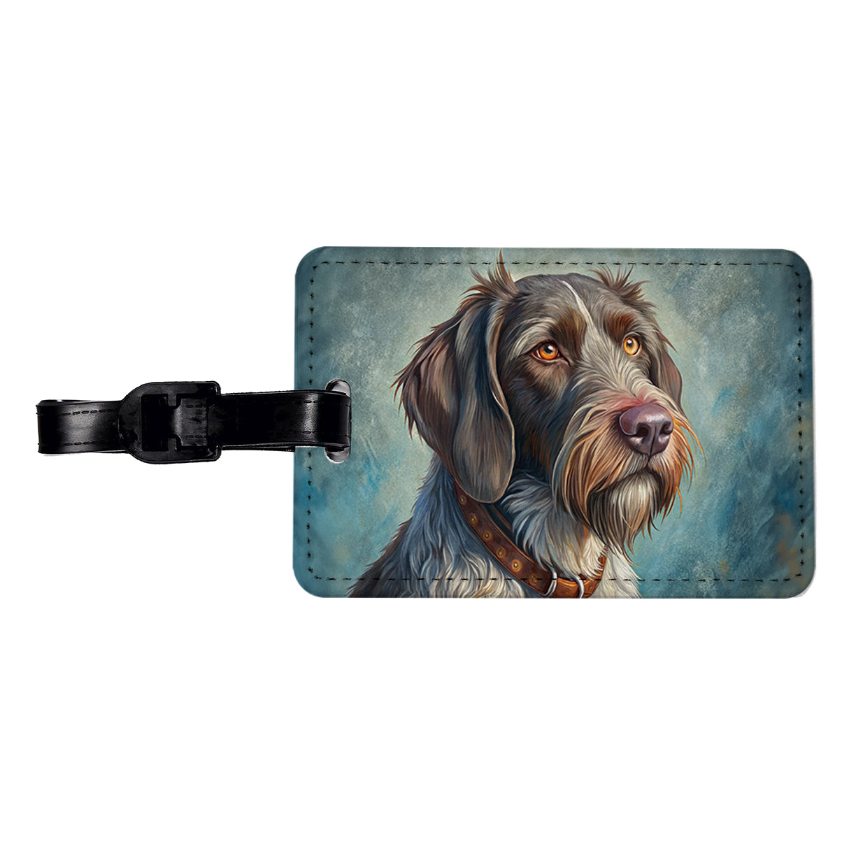 German Wirehaired Pointer Dog Illustration Travel Faux Leather Luggage Tag
