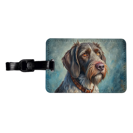 German Wirehaired Pointer Dog Illustration Travel Faux Leather Luggage Tag