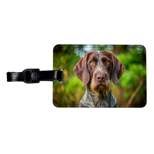 German Wirehaired Pointer Dog Photo Travel Faux Leather Luggage Tag