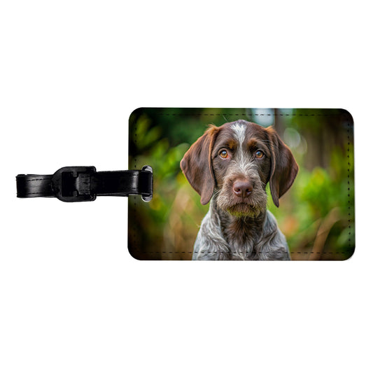 German Wirehaired Pointer Dog Puppy Photo Travel Faux Leather Luggage Tag
