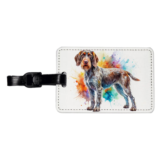 German Wirehaired Pointer Dog Watercolor Style Travel Faux Leather Luggage Tag