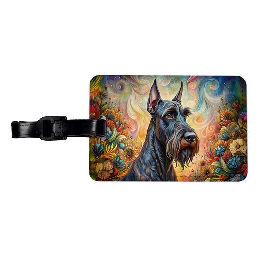 Giant Schnauzer Dog Bohemian Art Travel Faux Leather Luggage Tag