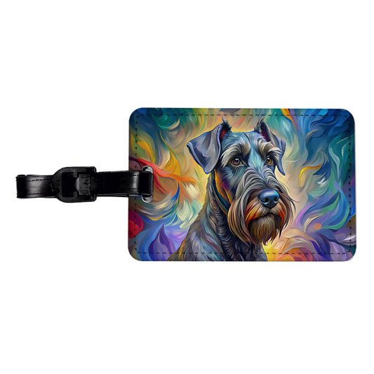 Giant Schnauzer Dog Expressionism Art Travel Faux Leather Luggage Tag