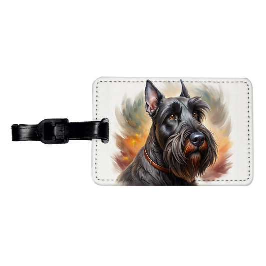Giant Schnauzer Dog Illustration Travel Faux Leather Luggage Tag