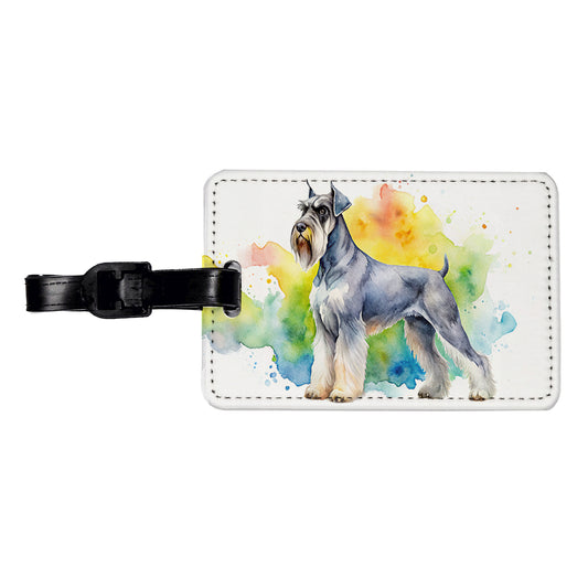 Giant Schnauzer Dog Watercolor Style Travel Faux Leather Luggage Tag