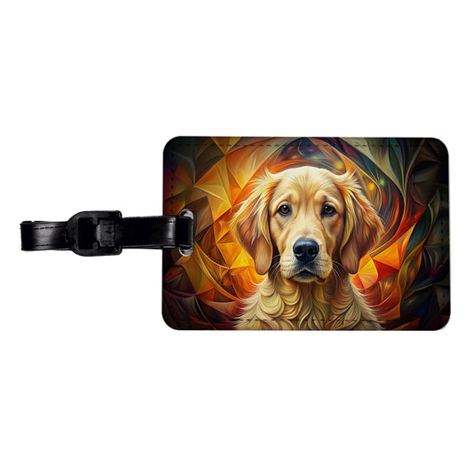 Golden Retriever Dog Abstract Art Travel Faux Leather Luggage Tag