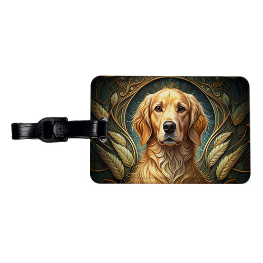Golden Retriever Dog Art Nouveau Travel Faux Leather Luggage Tag