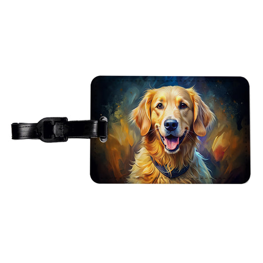 Golden Retriever Dog Expressionism Art Travel Faux Leather Luggage Tag