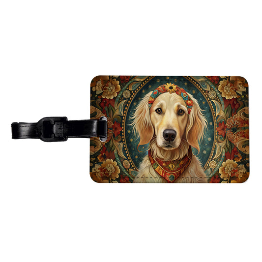 Golden Retriever Dog French Bohemian Art Travel Faux Leather Luggage Tag