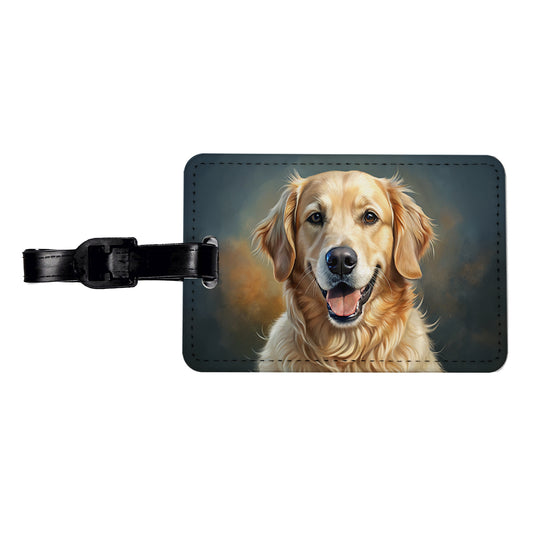 Golden Retriever Dog Illustration Travel Faux Leather Luggage Tag