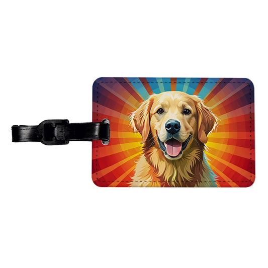 Golden Retriever Dog Pop Art Travel Faux Leather Luggage Tag