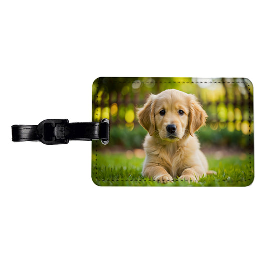 Golden Retriever Dog Puppy Photo Travel Faux Leather Luggage Tag