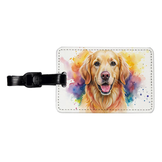 Golden Retriever Dog Watercolor Style Travel Faux Leather Luggage Tag