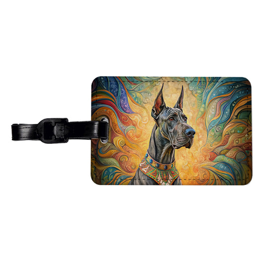 Great Dane Dog Bohemian Art Travel Faux Leather Luggage Tag