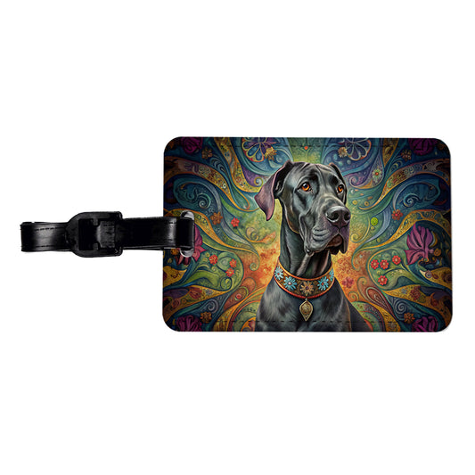Great Dane Dog French Bohemian Art Travel Faux Leather Luggage Tag