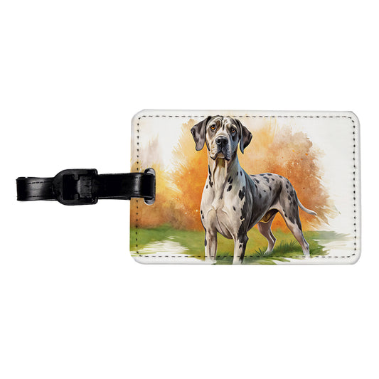 Great Dane Dog Illustration Travel Faux Leather Luggage Tag