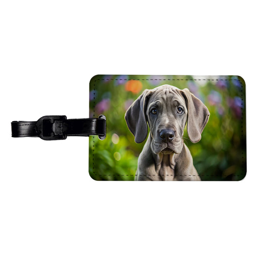 Great Dane Dog Puppy Photo Travel Faux Leather Luggage Tag