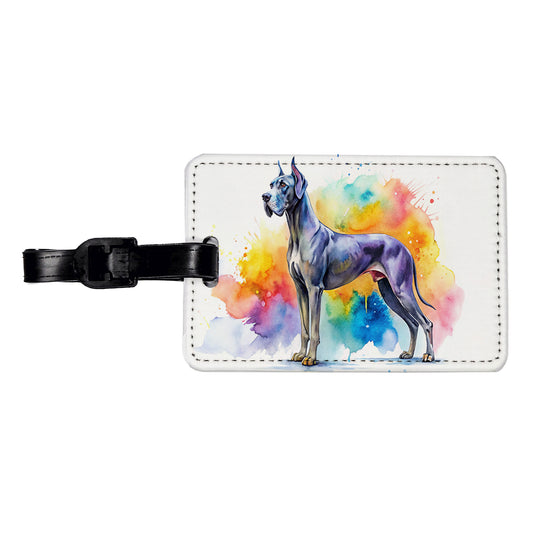 Great Dane Dog Watercolor Style Travel Faux Leather Luggage Tag