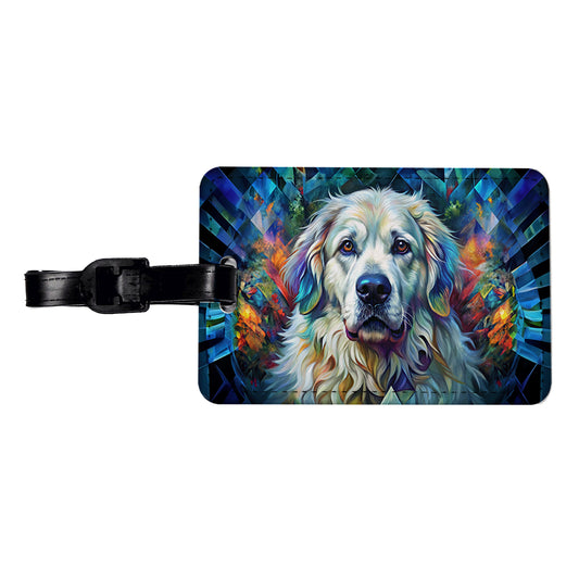 Great Pyrenees Dog Abstract Art Travel Faux Leather Luggage Tag