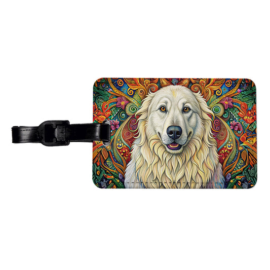 Great Pyrenees Dog Bohemian Art Travel Faux Leather Luggage Tag