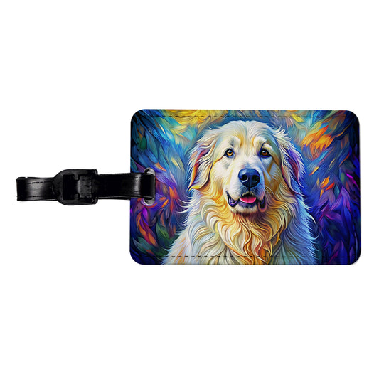 Great Pyrenees Dog Expressionism Art Travel Faux Leather Luggage Tag