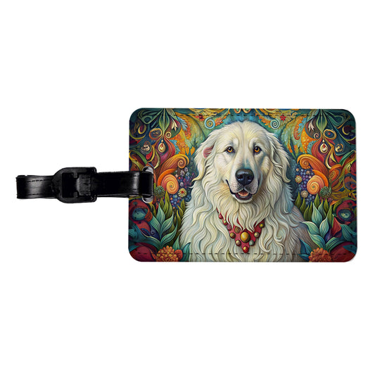 Great Pyrenees Dog French Bohemian Art Travel Faux Leather Luggage Tag