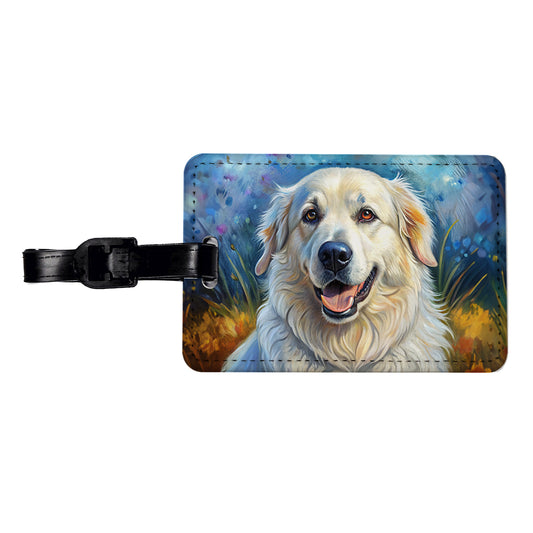 Great Pyrenees Dog Illustration Travel Faux Leather Luggage Tag