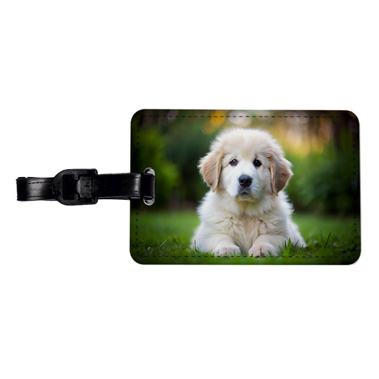 Great Pyrenees Dog Puppy Photo Travel Faux Leather Luggage Tag