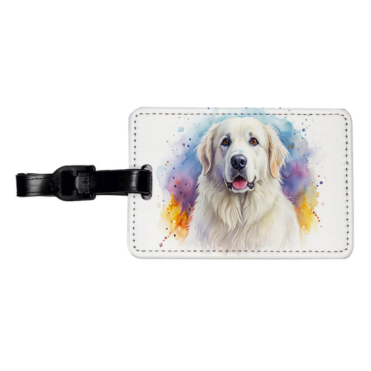 Great Pyrenees Dog Watercolor Style Travel Faux Leather Luggage Tag