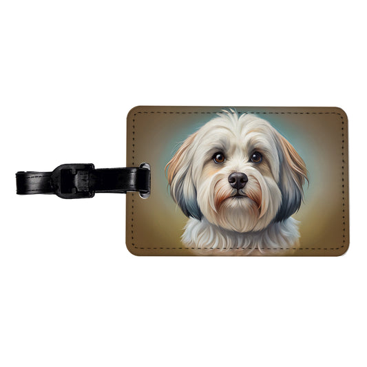 Havanese Dog Illustration Travel Faux Leather Luggage Tag