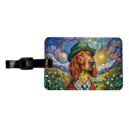 Irish Setter Dog French Bohemian Art Travel Faux Leather Luggage Tag