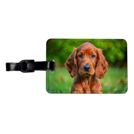 Irish Setter Dog Puppy Photo Travel Faux Leather Luggage Tag