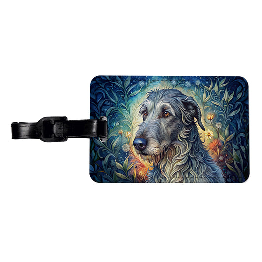 Irish Wolfhound Dog French Bohemian Art Travel Faux Leather Luggage Tag